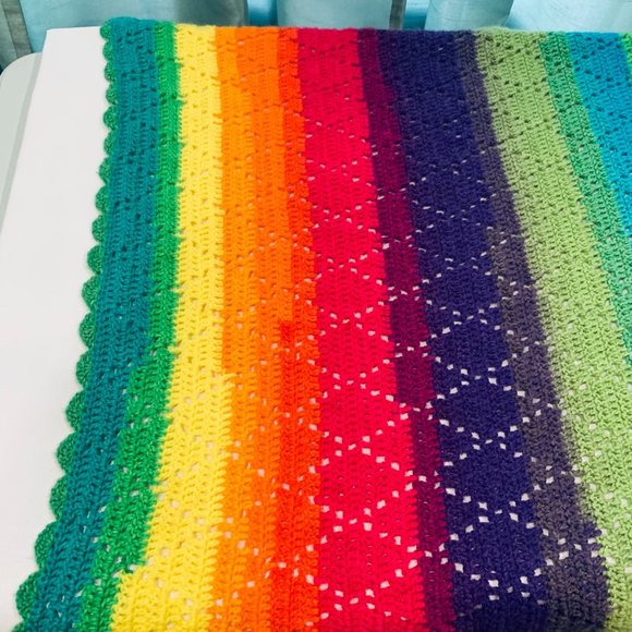 Handmade Baby Colorful Rainbow Crochet Afghan Blanket 34 x 28 - Picture 3 of 10